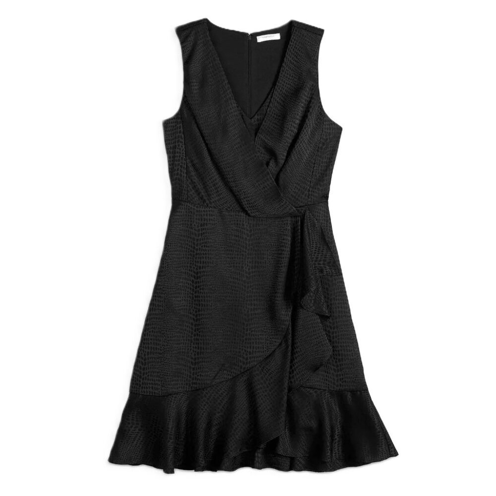 Nine West Sleeveless Mock Wrap Mini Dress Black Size L - Picture 2 of 6